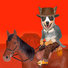 12x12 Australian Cattle Dog Print - cowdog riding on horse