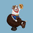 Blue Bulldog art riding a mechanical bull