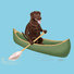 Chocolate Lab paddling in a canoe.