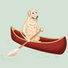 Green option - Yellow Lab paddling in a blue canoe.