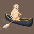 Brown option - Yellow Lab paddling in a blue canoe.