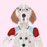 English Setter giving a poodle a perm