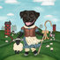 Blue Staffordshire Terrier watching over the flock of sheep