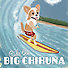 Long haired Chihuahua surfing the big wave in hawaii