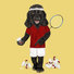 Black Cocker Spaniel painting - playing badminton with the birdies
