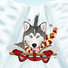 Husky Sled dog barreling down the slopes on a red rider.