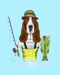 Basset Hound fishing for Bass