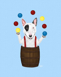 Blue Bull Terrier Art Print - juggling at a rodeo