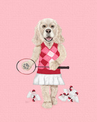 Pink "Shuttle Cocker" Cocker Spaniel Badminton Print