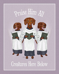 Purple - Three Daschunds singing the doxology.