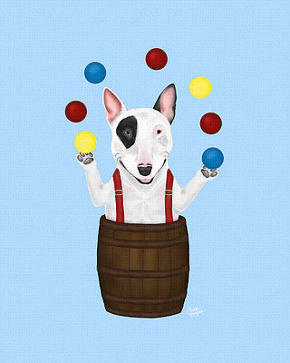 Blue Bull Terrier Art Print - juggling at a rodeo