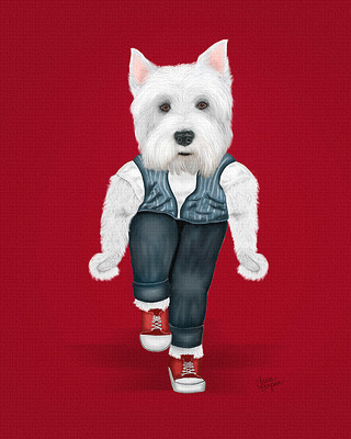Red "Westie Side Story" - Westie on stage caught in a rumble. Doing a snap dance