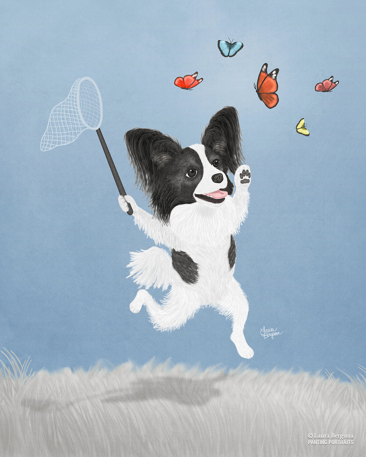 Winking Papillon Butterfly Dog Art Print by A.Lah Photo