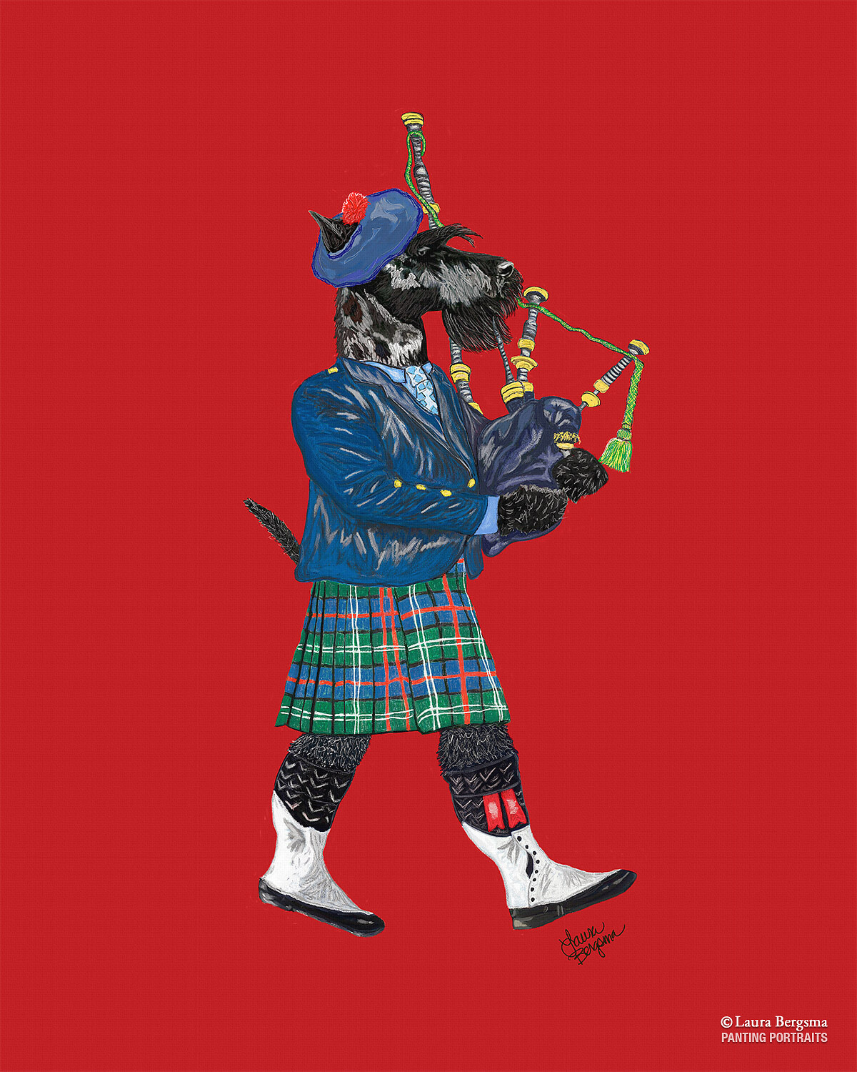 basset hound PLAYING BAGPIPEs DOG art print 8x10 basset hound PLAYING BAGPIPEs DOG art print 8x10